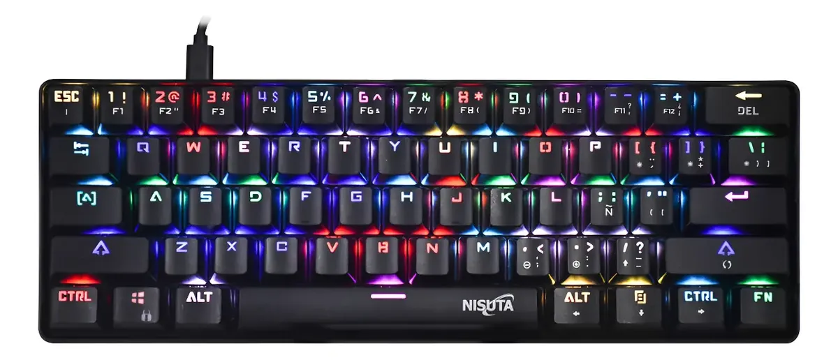 Teclado Nisuta QWERTY Outemu Brown español España color negro con luz RGB